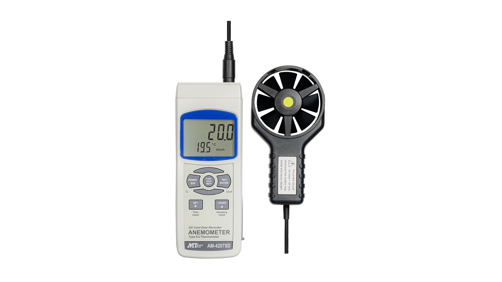 マザーツール マザーツール デジタル風速計 SDスロット搭載 データロガ機能付 ベーン式 熱電対温度計(typeK/J)測定可能 AM-4207SD  計測、検査